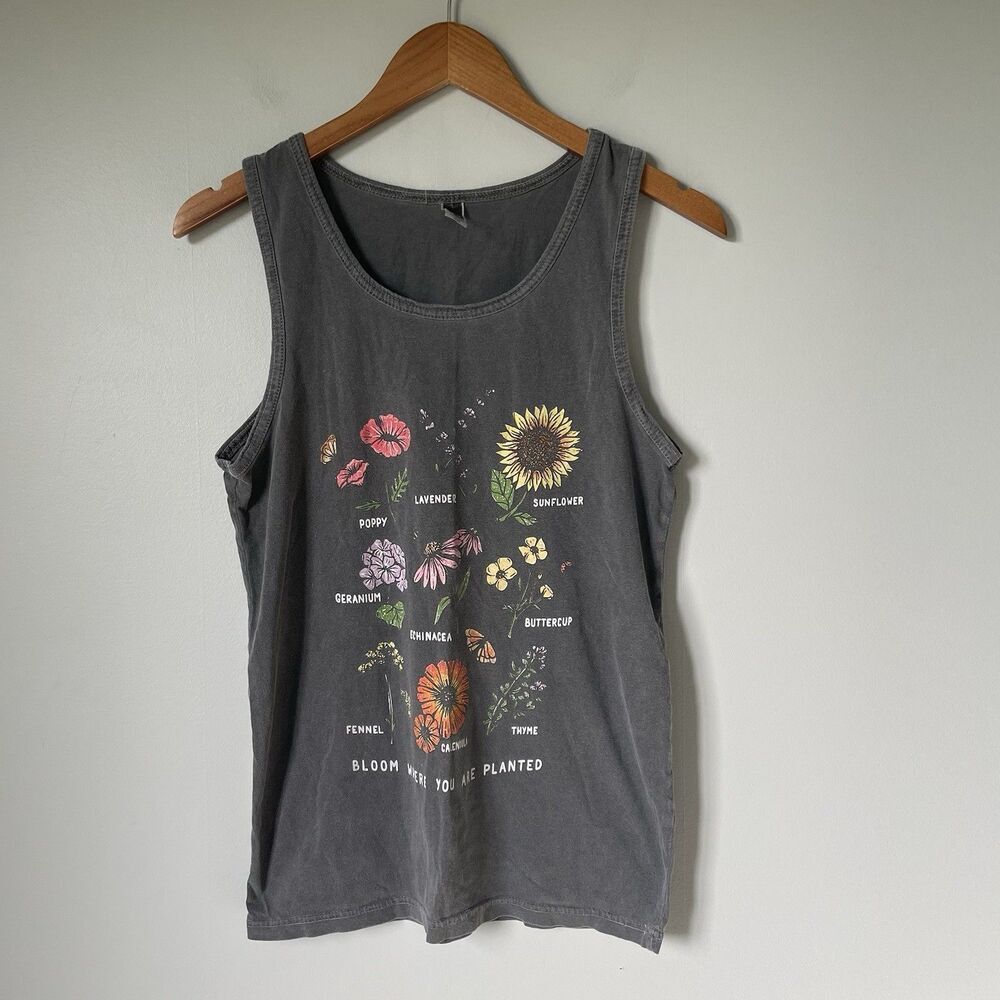 ID Floral Print Tank Top 'Bloom Where You Are Planted' Graphic Tank Women's XS